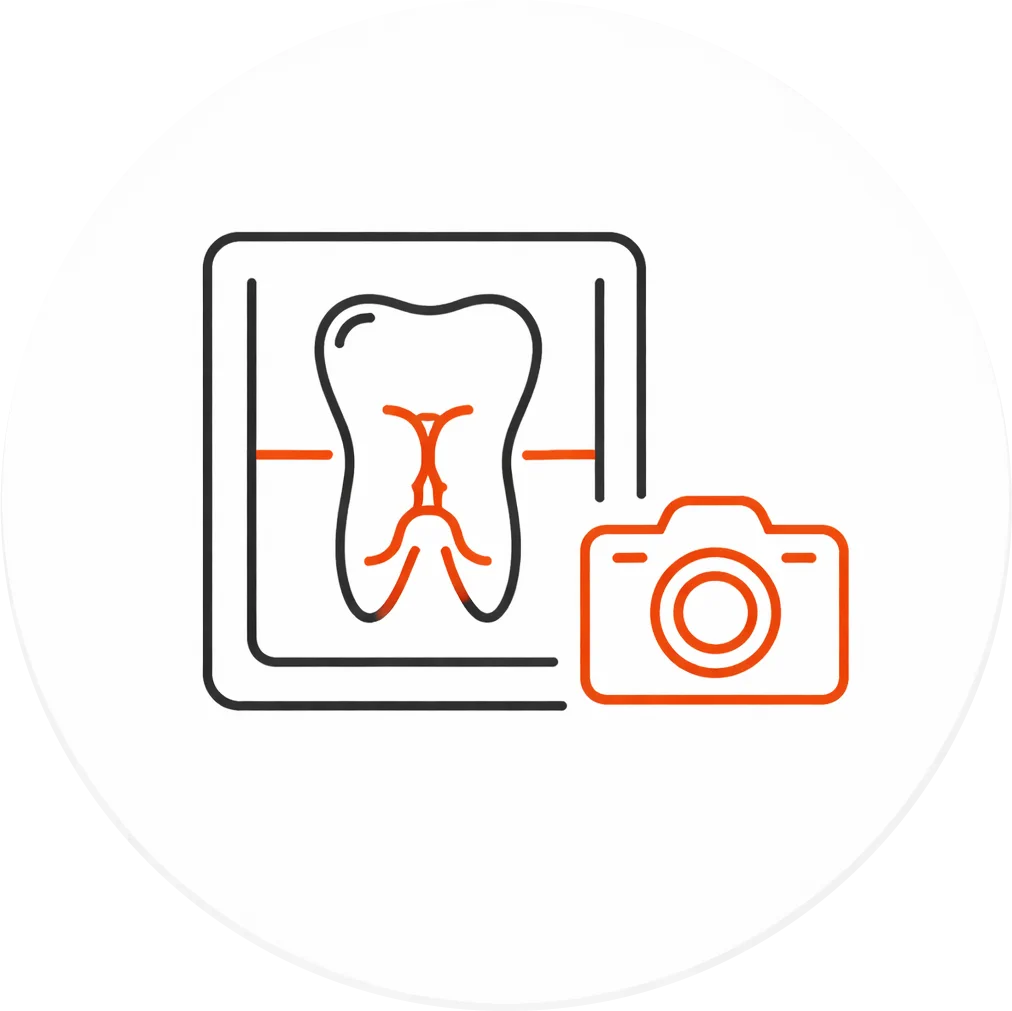 Icon of a dental X-ray and camera representing a clinical explanation of symptoms
